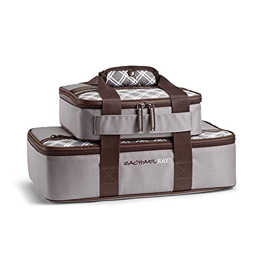 Rachael Ray Lugger Duo, Insulated Casserole Carrier for Hot or Cold Food, Thermal Lasanga Lugger Tote for Pockluck, Parties, Picnic, and Cookouts, Fits 9" x 13" Baking Dish, Sea Salt Grey by Rachael Ray - Used condition - US$22.03