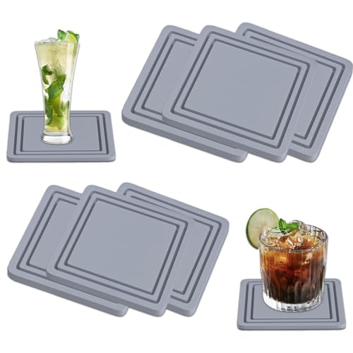 Juego de 6 posavasos de PVC antideslizantes de doble cara color gris, juego de posavasos cuadrados mate, herramienta de protección de mesa para bebidas frías y calientes, cerveza, hogares, bares
