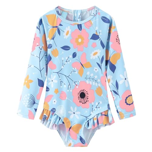 Image of Baby and Toddler Girls One Piece Rash Guard Swimsuits for Girls Long Sleeve Swim Shirts with Sun Protection