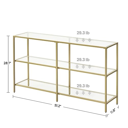 Image of VASAGLE 51.2 Inches Console Table with 3 Shelves, Tempered Glass Shelf