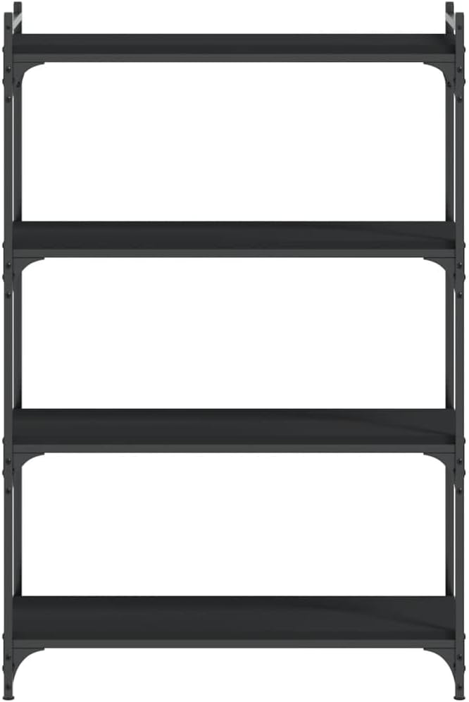 4-Tier Industrial Bookcase, Matte Black Storage Shelving Unit with Metal Frame and Engineered Wood, Adjustable Feet for Office and Living Room, 31.5 Inch Wide
