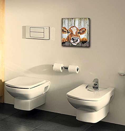 Zengdannian Farmhouse Canvas Printing Rustic Bedroom Decor Retro Cow Wall Art Home Artwork Print Used In Bathroom Office Fireplace Kitchen Dining Room Decorate Cute Watercolor (12Inchx12Inch #TOP3