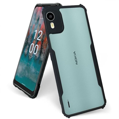 Image of AIBEX Crystal Clear Back Cover Case for Nokia C12 | 360 Degree Protection | Shock Proof Design | Transparent Back Cover Case (PC & TPU, Black Bumper)