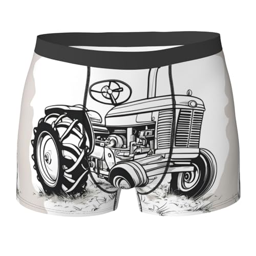 Bkdogkt Einzigartige Herren-Boxershorts mit Cartoon-Traktor-Druck, atmungsaktiv, Stretch, Unterwäsche für Komfort, Schwarz, Small
