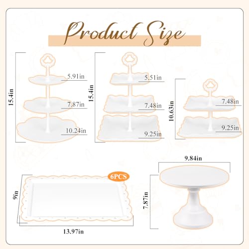 Di Qiu Ren 10Pcs Cake Stand Set, White Dessert Table Display Set, Metal Round Cake Stand With 3-Tier Plastic Cupcake Stands thumb #6