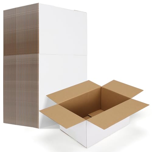 HORLIMER 10x7x5 Shipping Boxes Set of 30, White Corrugated Cardboard Mailer Box for Packing Small Business
