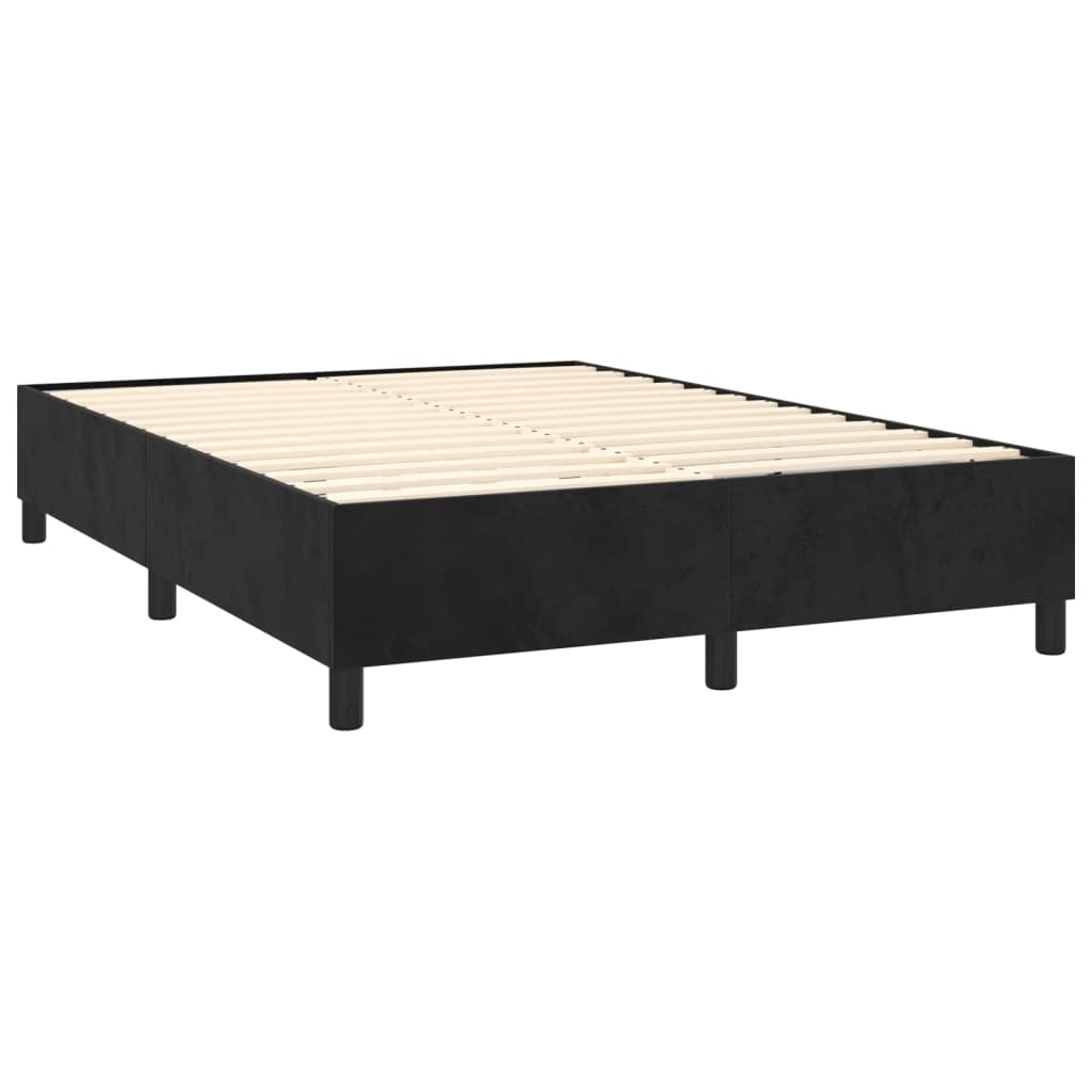 Aksamitne regulowanym zagłówkiem kontynentalne 140x190 Czarny | Łóżko kontynentalne z materacem sprężynowym, aksamit czarny 140x190 cm, regulowany zagłówek