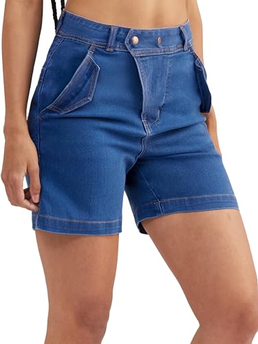 Image of Dolce Crudo Women's Relaxed Fit Mid-Rise Denim Shorts with Adjustable Waist & Frayed Hem