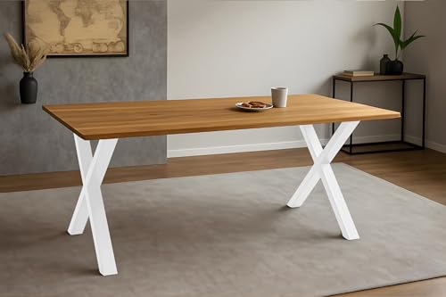SAM Esstisch Salvador | 200 x 100 cm | Eiche massiv + geölt | Baumkante | X-Gestell Metall Weiß | pflegeleichter Esszimmertisch/Küchentisch/Eichenholz-Tisch/Holztisch aus Wildeiche SAM Esstisch Salvador | 200 x 100 cm | Eiche massiv + geölt | Baumkante | X-Gestell Metall Weiß | pflegeleichter Esszimmertisch/Küchentisch/Eichenholz-Tisch/Holztisch aus Wildeiche