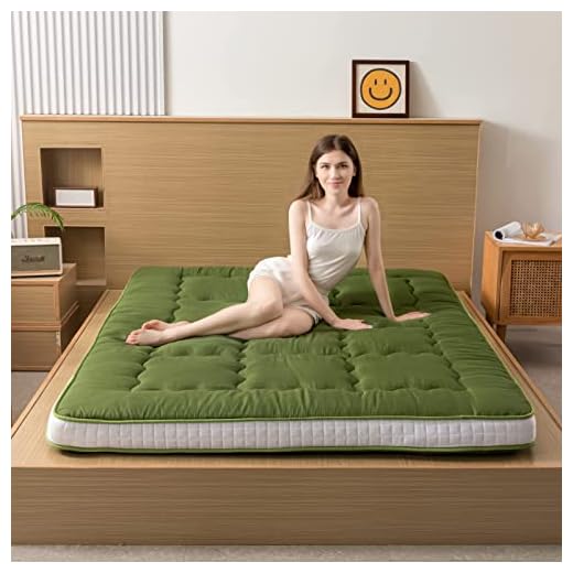 HIGOGOGO Japanese Floor Mattress, 4 Inch Thick Foldable Futon Mattress for Floor, Korean Roll Up Sleeping Pads, Portable Folding Foam Floor Bed Tatami Mat, Shikibuton for Guest, Adults, Green, Cot