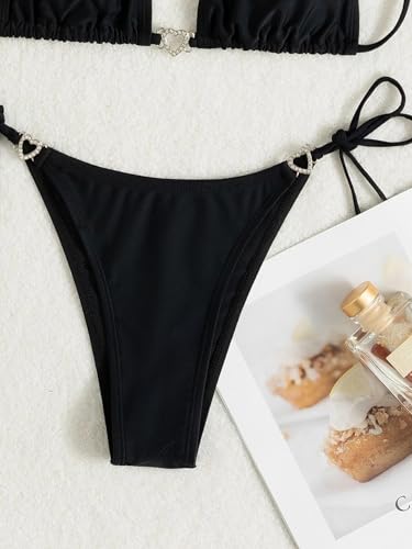 Women's Rhinestone Decor Bikini Sets Halter Triangle Summer Swimsuit Bathing Suit4