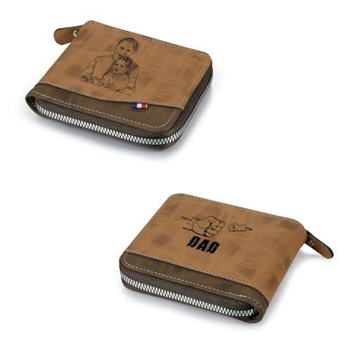 Personalized Dad Birthday Gift Mens Photo Wallets Leather Custom 1-5 Name Wallet Dad Wallet with Kids Names Fist Bump Mens Wallet (Brown 3#, 2 Name)