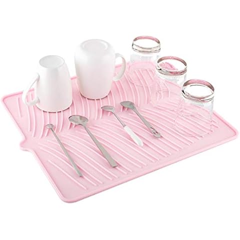 Nuovoware Silicone Dish Drying Mat, 16" x 14" Large Coffee Mat, Pink Kitchen Accessories, Dishwasher Safe Heat-Resistant Countertop Protection Trivet Multifunctional Kitchen Heat Proof Mat - Pink Cover