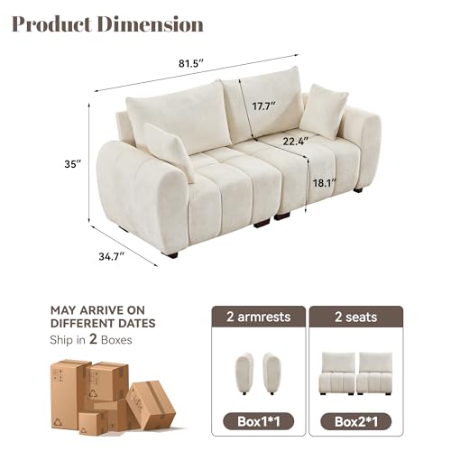Image of 81.5 inch Chenille Love Seat Sofa, 2 Seater Modular Sectional Couch with Deep Seat, Solid Wood Legs, Cloud Couch for Bedroom, Living Room, Mid Century Modern Loveseat, Tufted Sofa, Beige