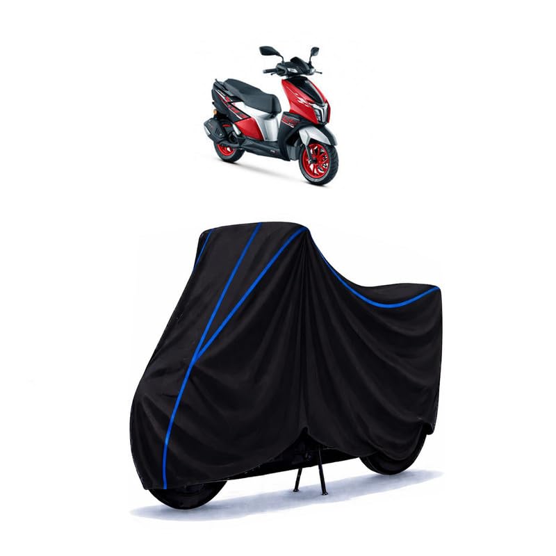 Image of Scooty Cover Water Resistant for Ntorq 125 Race XP | Universal Scooter & Bike Cover | Heavy Duty UV Dust, Rain & Scratch Protection | Elastic Fit All Weather Indoor Outdoor | Black with Blue Piping