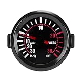 Shkalacar Misuratore di Boost da 2 Pollici, Display Analogico Digitale con Lente fumé con Retroilluminazione a LED Blu, per Veicoli Alimentati a Benzina 12V Supporto per Pod Ad Alta (PSI)