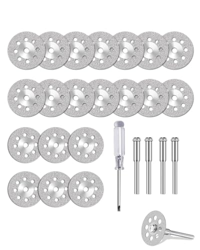 JUKOTA Juego de 25 piezas accesorios,accesorios,Mini Discos de Corte de Diamante con Vástago de 3 mm para Cortar Piedra, Vidrio, Cerámica