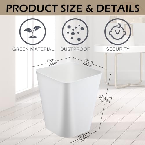 Image of Hoolerry 9 Pieces Garbage Can 2 Gallon Small Trash Cans Bulk Bathroom Trash Bin Plastic Wastebasket Square for Bedroom Slim Bathroom Trashcan Small Container for Kitchen Office Home Rooms(White,Grey)