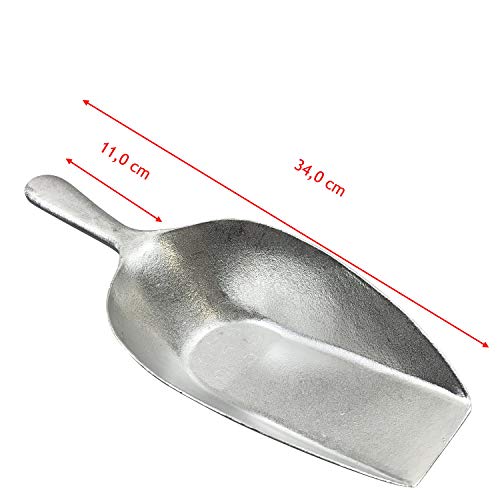 Kerafactum extra Grosse Mehlschaufel Sackschaufel Futterschaufel | Sack Futter Mehl Zucker Schaufel Schütte aus Metall Aluminium Nicht rostend | 35 cm Abwiegeschaufel bei 750 ml Tierfutter Getreide