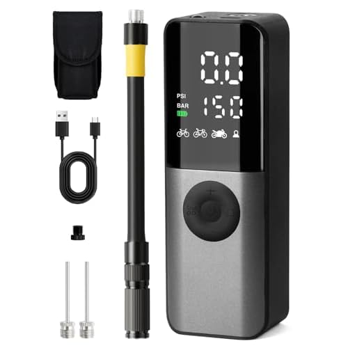 GPUTEK Bike Electric Air Pump: 150Psi Portable Bicycle Tire Pump with Digital Pressure Gauge for Road Bike, Mountain Bike, E-Bike, Motorcycle with Presta, Schrader, Dunlop Valve Accessories
