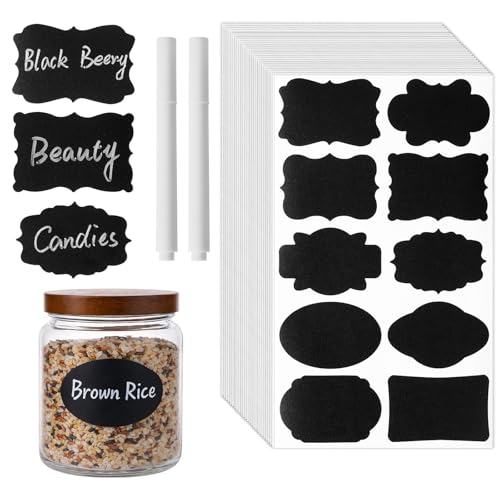 Homrelaxy 360 Pcs Chalkboard Labels Stickers for Glass Jars, 3″x 2″ | Black Chalk Labels with 2 White Erasable Markers, 10 Assorted Shapes, For Mason Jars, Food Containers and Pantry Storage
