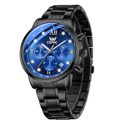 OPK Watch for Men Diamond Black Blue Analog Watches Waterproof Stainless Steel Casual Business Wristwatch