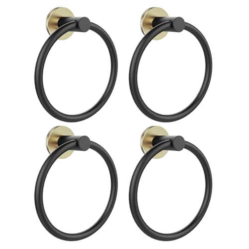 Image of SetSail Towel Holder for Bathroom Wall 4 Packs Towel Ring Stainless Steel Heavy Duty Hand Towel Hanger for Bathroom Screw-in, Black and Gold