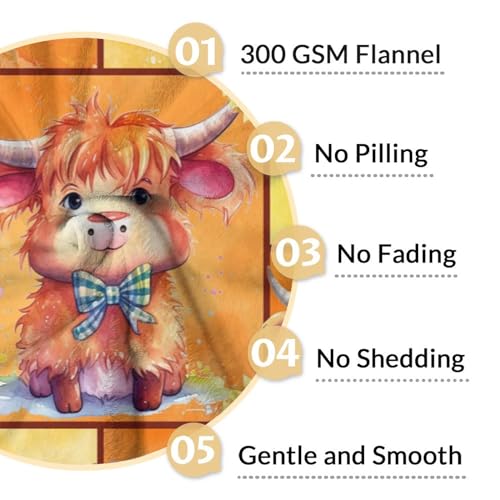 Highland Cow Blanket Gifts - 60x80 Inches Cute Throw Blanket for Girls & Boys - Yellow Soft Fuzzy Blankets for Bed, Couch & Living Room