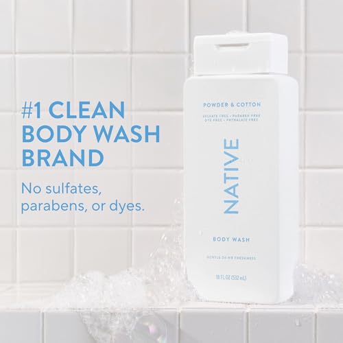 Image of Native Body Wash Contains Naturally Derived Ingredients | For Women & Men, Sulfate, Paraben, & Dye Free Leaving Skin Soft and Hydrated |Powder & Cotton 18 oz