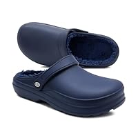 IMTY Mens Clogs Warm Fleece Lined Thermal Garden Clogs Waterproof Lightweight EVA Adjustable Faux Fur Slippers Hospital House Shoes (Navy, UK Footwear Size System, Adult, Men, Numeric, Medium, 7)