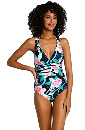 La Blanca Women's Multi Strap Cross Back One Piece Swimsuit, Black