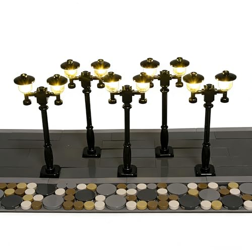 LightGo Brick Street Light DIY Kit for Lego Modular Buildings - Set of 5 Lights to Customize Your City Layout, Plug & Play (Duo Black)
