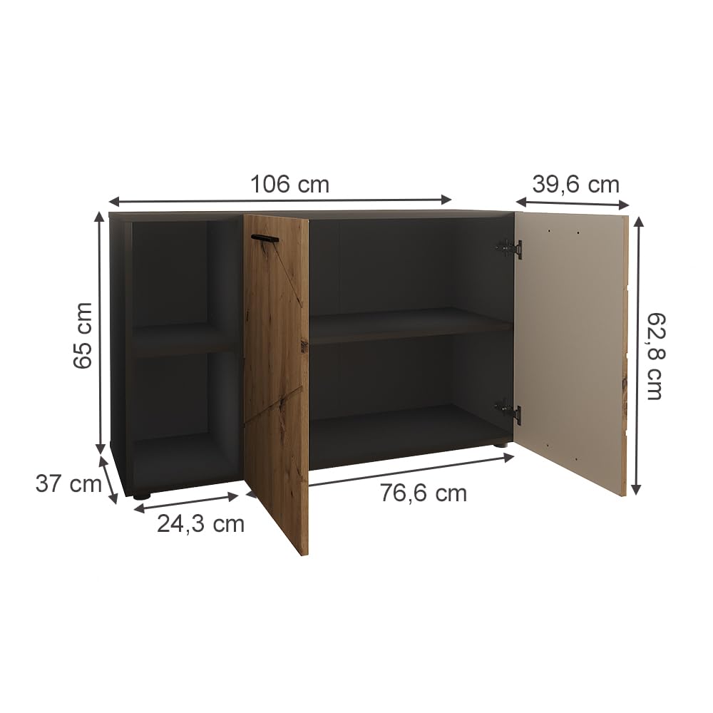 Vicco Szafka na buty "Irma", Antracyt/Artisan, 106 x 63 cm | z 2 drzwiami, convient pour le rangement et l’organisation dans l’entrée
