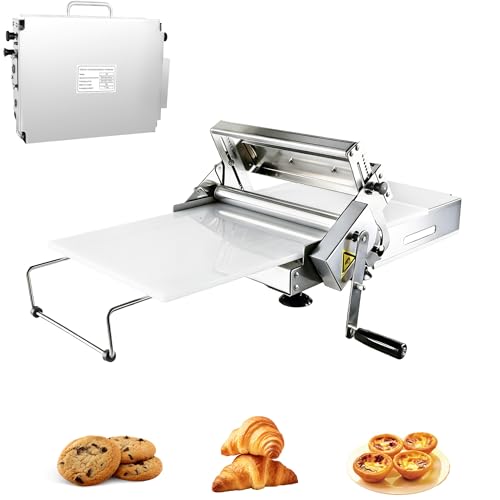 Folding Dough Sheeter（12'）, Manual Hand Crank Dough Roller Machine, Stainless Steel Adjustable Thickness 0.2-27mm, Foldable Dough Press for Croissants, Pizza, Pastry, Home & Commercial Use