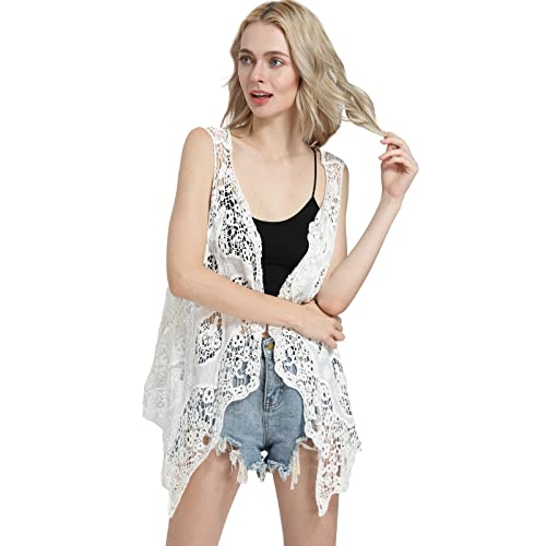 Image of JASTIE Women Open Stitch Cardigan Boho Sleeveless Hippie Summer Hollow Out Solid Crochet Vest