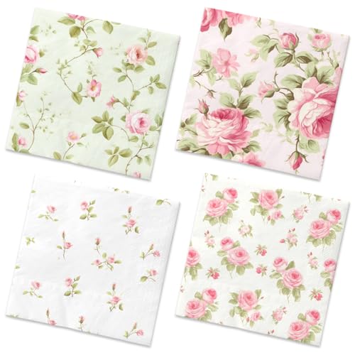 40Pcs Floral Napkins-Spring Disposable Paper Napkins Vintage Rose Floral Decoration for Garden Spring Tea Party