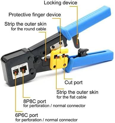 Image of COOLCOLD Crimping Tool RJ45 | Tools Kit, Pass Through Cat5 Cat5e Cat6 Professional Heavy Duty Crimping tool with Lan Tester, Universal Wire Stripper, 20pc Rj45 Connector, 20pc Boot, Wire Cutter