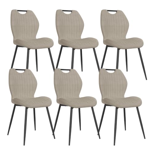 JIJIAN Lot de 6 Chaises de Salle à Manger, Chaise de Cuisine, Chaise tapissée, Chaises de Salon, Dossier en Tissu et Pieds en Métal, Idéales pour Salle à...