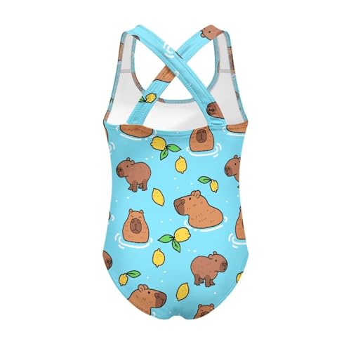 Image of WELLFLYHOM Girls' One Piece Swimsuit for Age 5-14 Cross Back Full Coverage Swimwear Sleeveless Bathing Suits