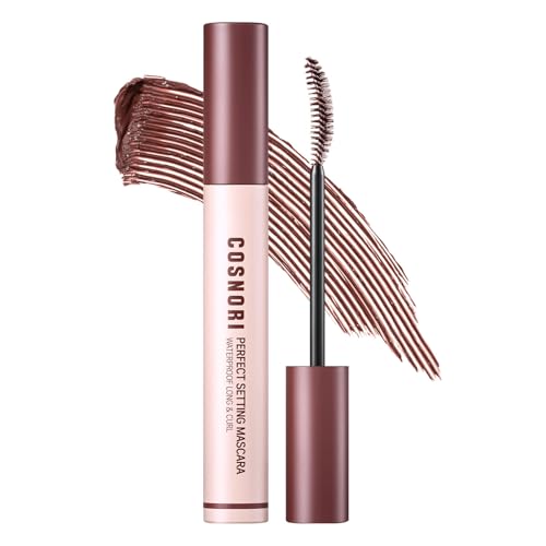 COSNORI Perfect Setting Waterproof Mascara Long&Curl 02 Cozy Brown – Long Lasting Smudge - Brown Mascara - Soft Definition for Blue & Green Eyes - K Beauty - 0.23fl oz (7ml)