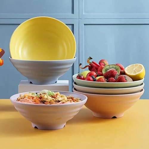 Image of Wheat Straw Salad Bowls Set (900ml) - Large Microwave Safe, Unbreakable & Stackable Bowls for Salad, Pasta, Soup, Ramen - BPA-Free, Eco-Friendly, Lightweight Serving Bowls for Kitchen (6, Yellow)