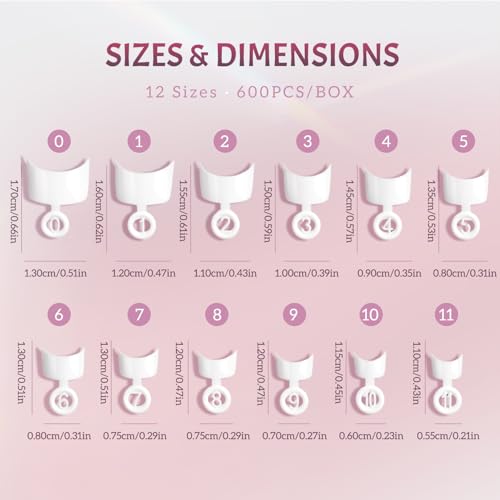 Ranrose 600PCS Short French Style False Nails Half Cover Nails Tips,White Short Acrylic Extension Finger Nail 12 Sizes with Box (French)