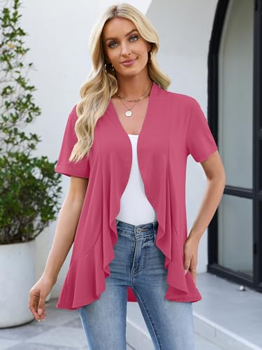 Image of Heymoments Women's Lightweight Open Front Knit Cardigans Short Sleeve Casual Soft Drape Summer Cardigan S-2XL