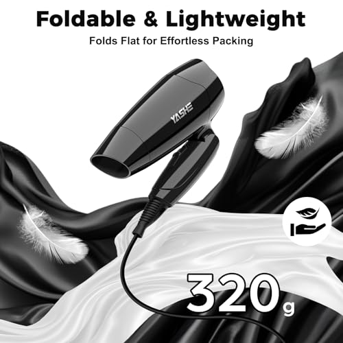 Yashe Foldable Mini Hair Dryer, 1200W Compact Blow Dryer With 2 Heat & Speed Settings, Precision Nozzle, 1.8M Cord, Hanging Hook, Lightweight For Travel, Home, Hotel Or Dorm, Glossy Black - 4