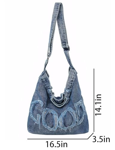 Denim Hobo Tote Bag for Women Large Casual Crossbody Jean Shoulder Purse4