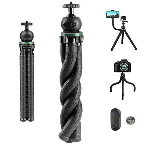 Mini Tripod with Premium Legs, TECELKS Flexible Tripod with High Toughness for DSLR/Sports Camera, Portable Phone Tripod Stand with Upgraded Wireless Shutter, Suitable for Travel, Selfie, Vlogging