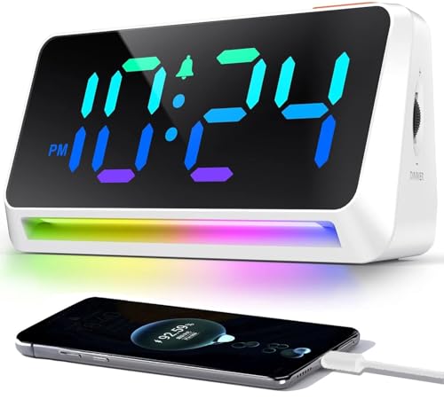 YsyYey Sveglia digitale, sveglia a LED con schermo, allarme extra forte (95 DB) per chi dorme profondamente, sveglia da comodino collegabile alla presa, con luce notturna, porta di ricarica USB e