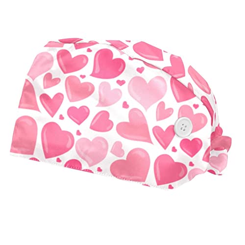 Chapeaux bouffants JDEZ en lot de 2 avec motif coeur rose pour le travail ajustable