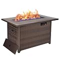 43" Propane Fire Pit Table, Patio Dining Fire Pit Table, 50,000BTU CSA Certified, Tile, Aluminum, & Wicker Details, with Lid&Wind Guard, Outdoor Fire Pit Accessories Included, for Garden, Yard