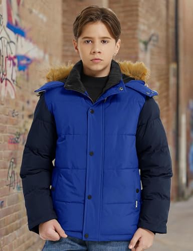 Image of Wantdo Boys' Winter Coat Warm Puffer Jacket Waterproof with Faux Fur Hood